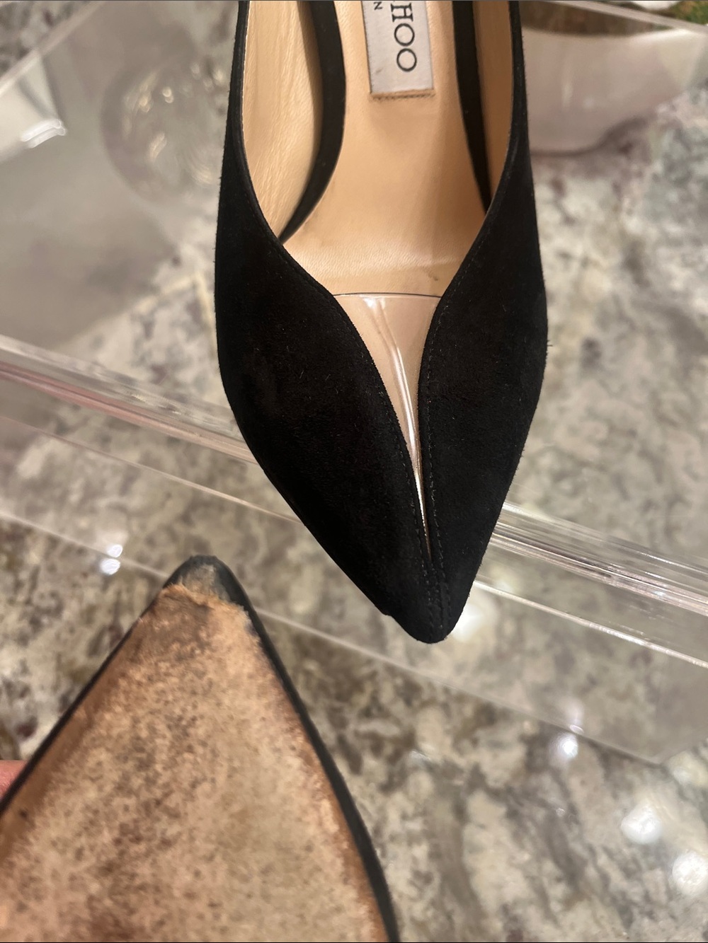 Jimmy Choo Black Suede Pointed Pumps with V-Cut - Picture 7 of 8